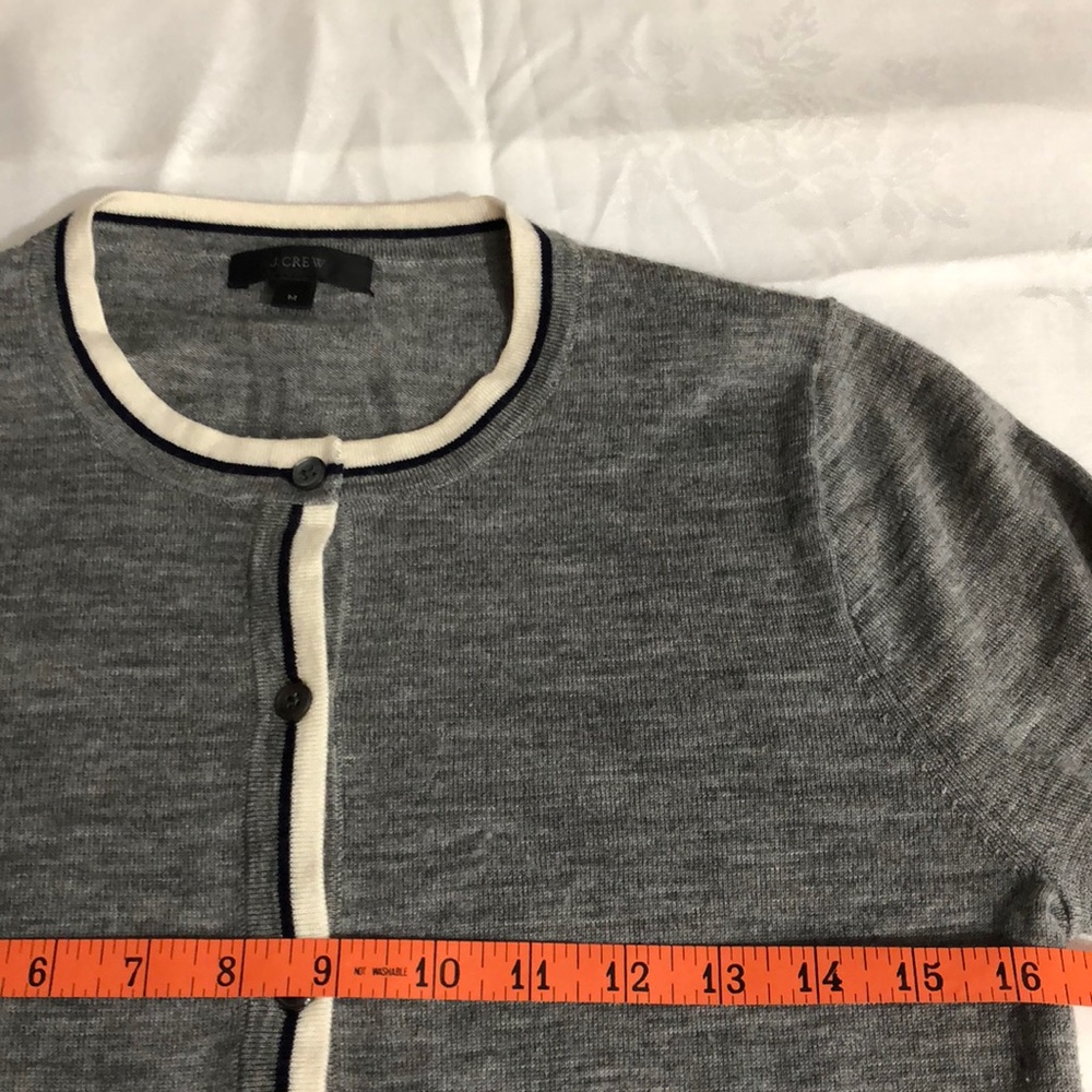 J.Crew merino wool heather gray & white M cardigan - Picture 7 of 8